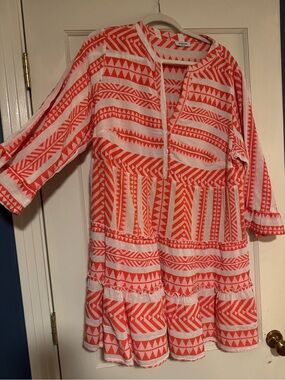 Simply Be Coral and White Printed Tiered Midi Dress